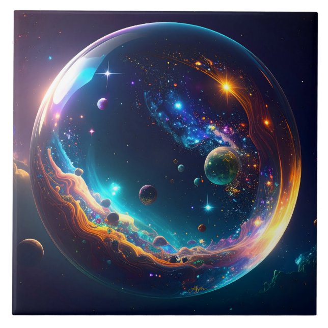 Cosmic Bubble Galaxy Fantasy Art Tile (Front)