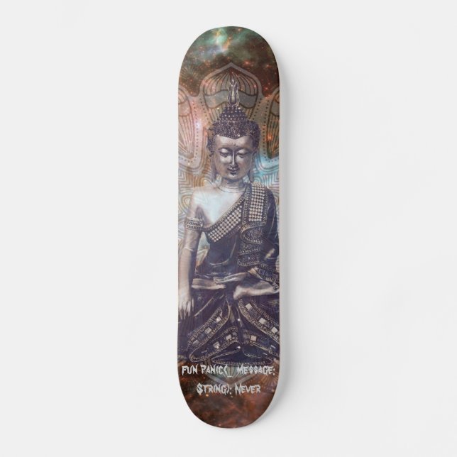 Cosmic Buddha's Cadence Code "Never Panic" 7'7/8" Skateboard (Front)