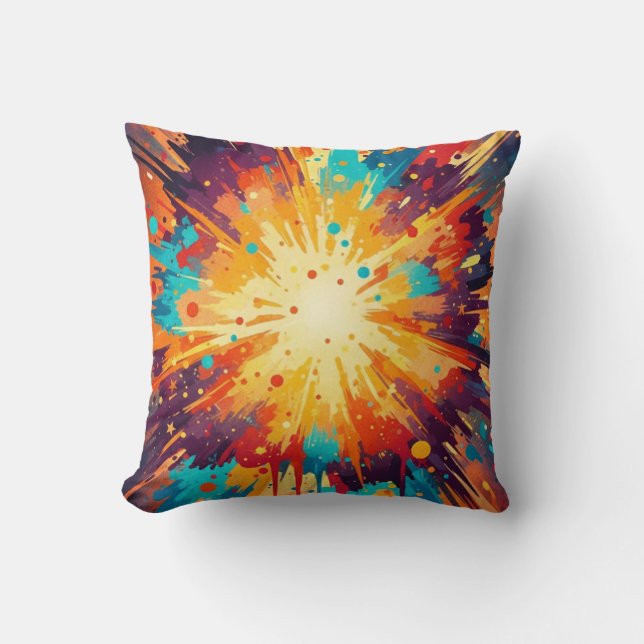 Cosmic Burst Abstract Splatter Art Cushion (Front)