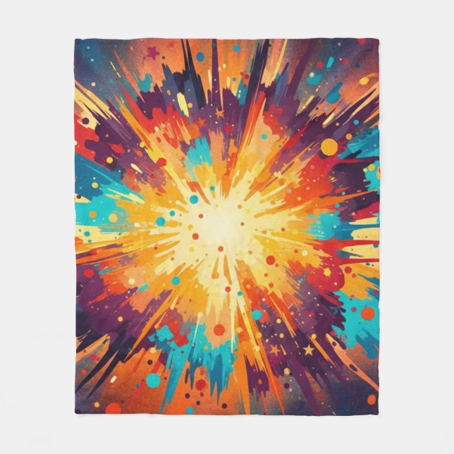 Cosmic Burst Abstract Splatter Art Fleece Blanket (Front)