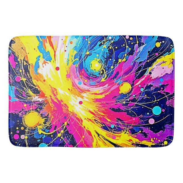 Cosmic Burst: Vibrant Splatter Art Bath Mat (Front)