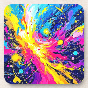 Cosmic Burst: Vibrant Splatter Art Coaster