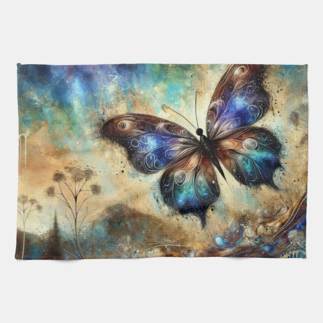 Cosmic Butterfly Fantasy Artwork Tea Towel (Horizontal)