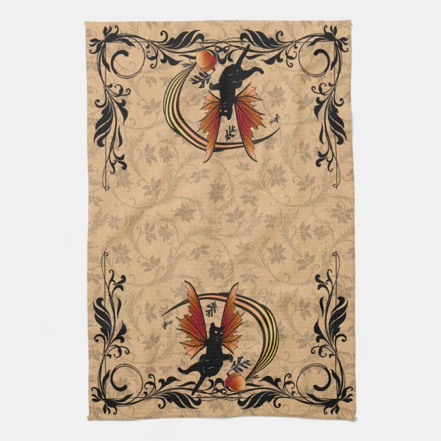 Cosmic Cat Acorn Tea Towel (Vertical)