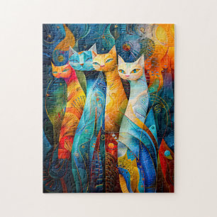 Cosmic Cat Art with Stellar Background Jigsaw Puzzle
