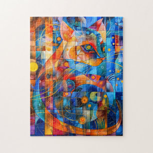 Cosmic Cat Art with Stellar Background Jigsaw Puzzle