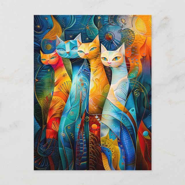 Cosmic Cat Art with Stellar Background Postcard (Front)
