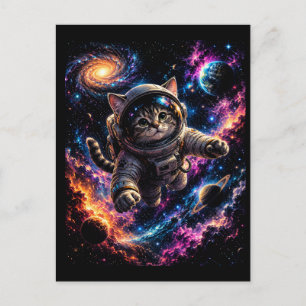 Cosmic Cat Astronaut Galaxy Adventure Colourful Postcard