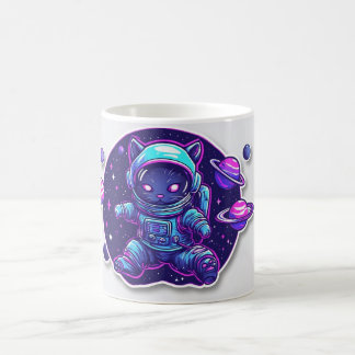 Cosmic Cat Astronaut – Neon Space Explorer Coffee Mug