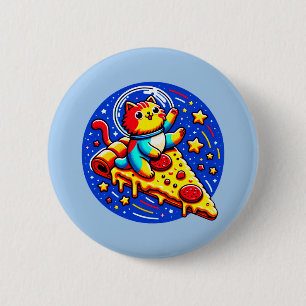 Cosmic Cat Astronaut - Pizza Galaxy Adventure 6 Cm Round Badge