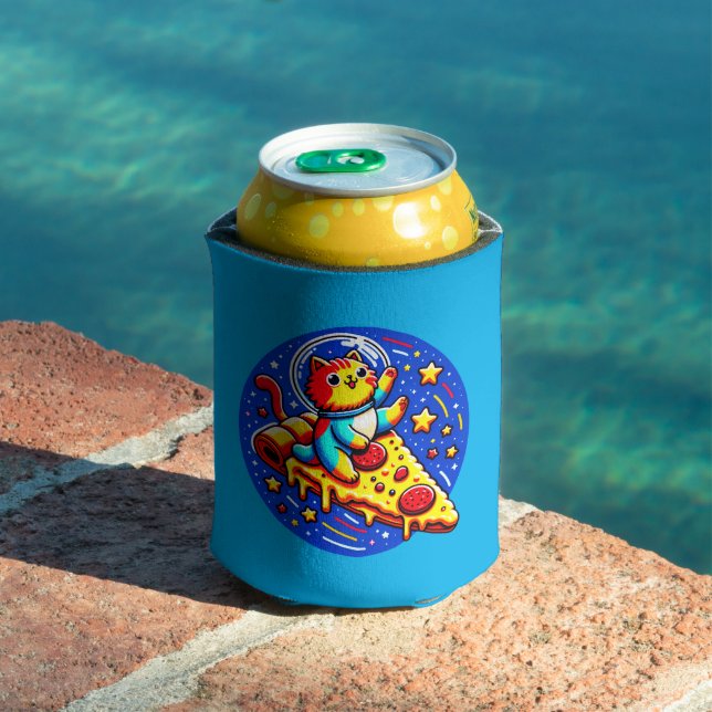 Cosmic Cat Astronaut - Pizza Galaxy Adventure Can Cooler (In Situ Pool)