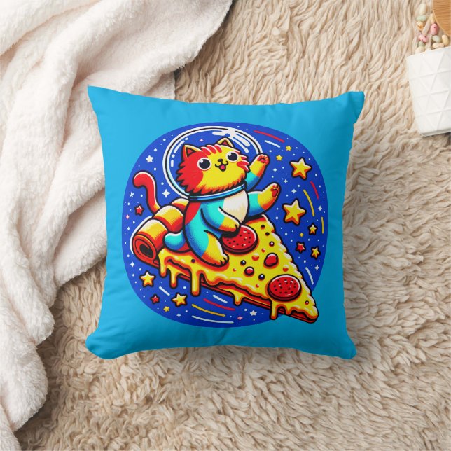 Cosmic Cat Astronaut - Pizza Galaxy Adventure Cushion (Blanket)