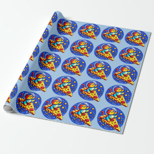 Cosmic Cat Astronaut - Pizza Galaxy Adventure Wrapping Paper
