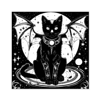 Cosmic Cat Bat Cat I Rubber Stamp