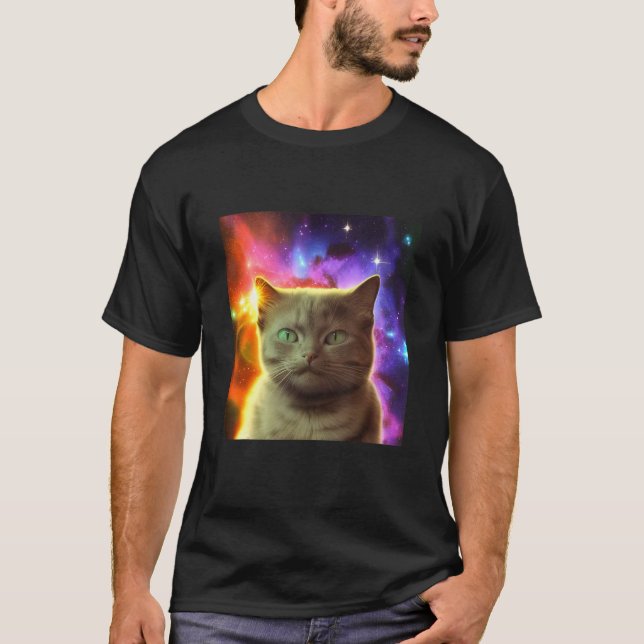 Cosmic Cat Cat Kitten in Outer Space Design T-Shirt (Front)