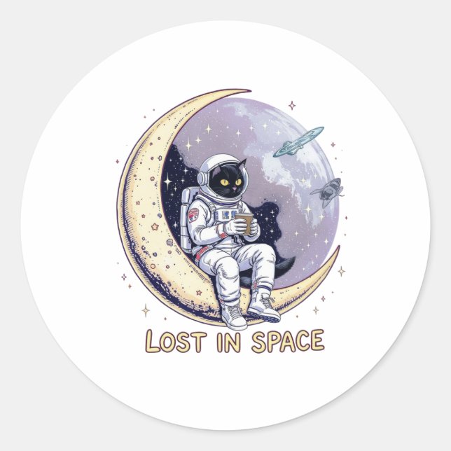 Cosmic Cat Contemplation Classic Round Sticker (Front)