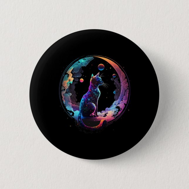 Cosmic Cat Cool Colourful Crescent Moon And Clouds 6 Cm Round Badge (Front)