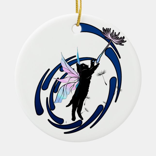 Cosmic Cat Dandelion Ceramic Tree Decoration (Front)