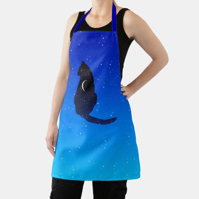 Cosmic Cat in Stars and Crescent Moon Pattern Apron (Insitu)