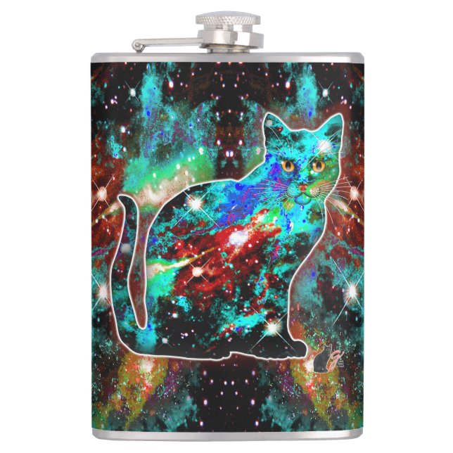 Cosmic Cat Lambda Hip Flask (Front)