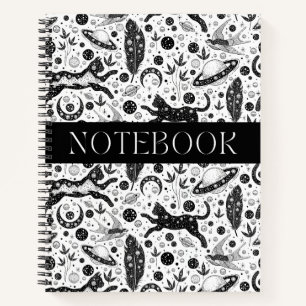 Cosmic Cat Magical Stars Planets Spiral Notebook