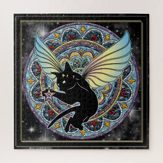Cosmic Cat Moon and Stars Jigsaw Puzzle (Vertical)