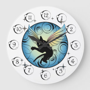 Cosmic Cat Moon and Stars Large Clock