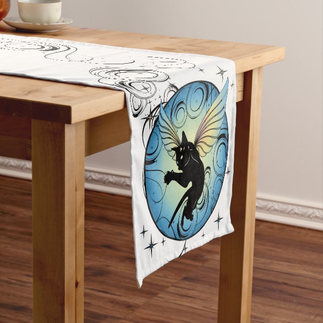 Cosmic Cat Moon and Stars Short Table Runner (In Situ)