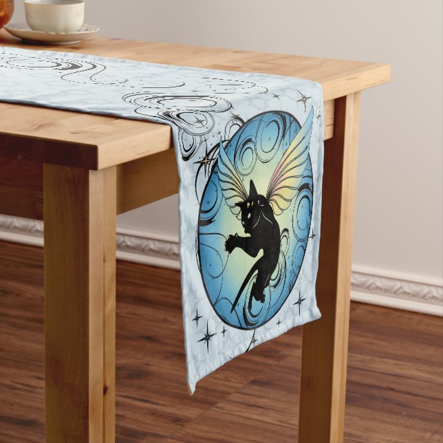 Cosmic Cat Moon and Stars Short Table Runner (In Situ)