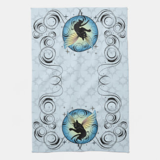 Cosmic Cat Moon and Stars Tea Towel
