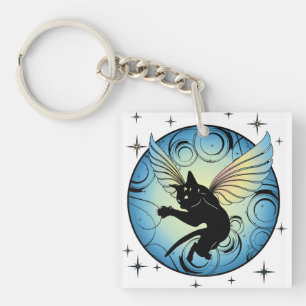 Cosmic Cat Moon Key Ring