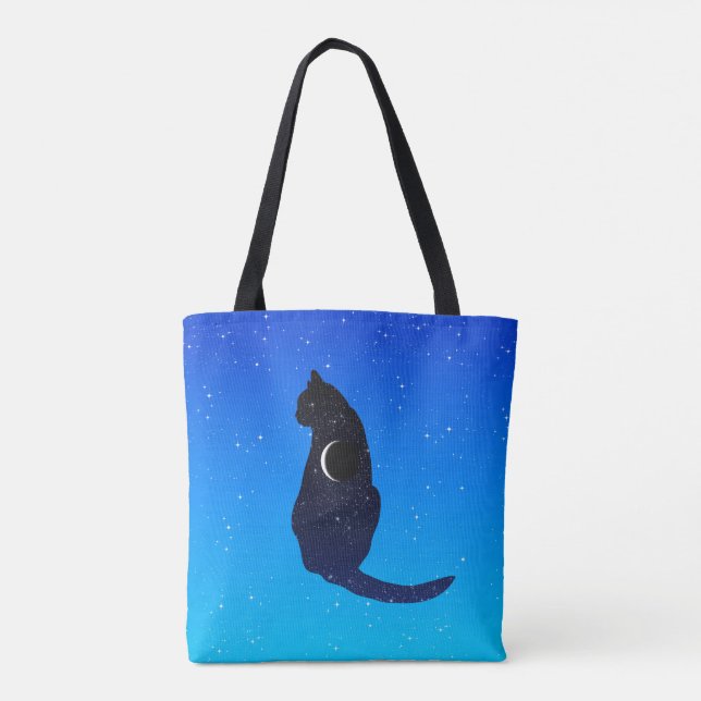 Cosmic Cat on a Starry Sky Background Tote Bag (Back)