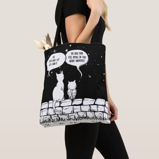 Cosmic Cat Perspective Funny Cat Art Tote Bag (Close Up)