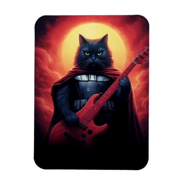 Cosmic Cat Playing Guitar in Galaxy Magnet (Vertical)