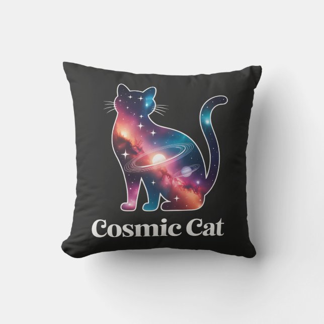 Cosmic Cat Silhouette Galaxy Space Stars Celestial Cushion (Front)