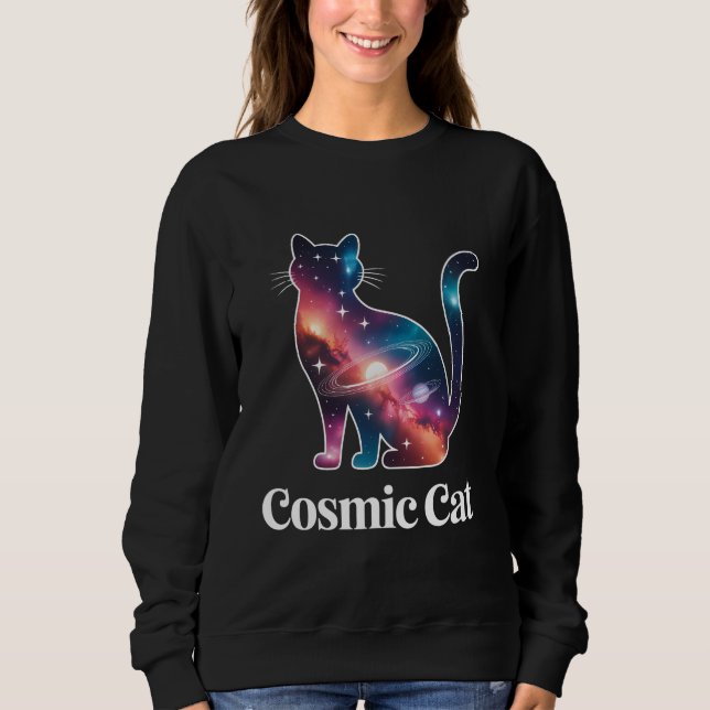 Cosmic Cat Silhouette Galaxy Space Stars Celestial Sweatshirt (Front)