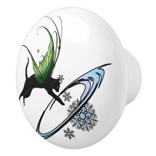 Cosmic Cat Snowflake Ceramic Knob