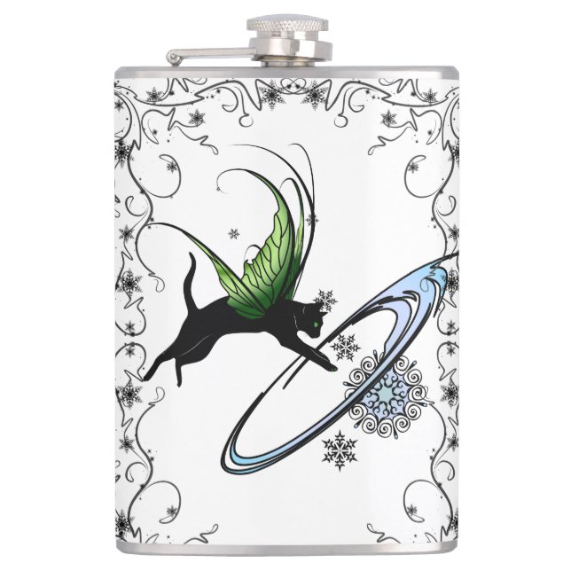 Cosmic Cat Snowflake Hip Flask (Front)
