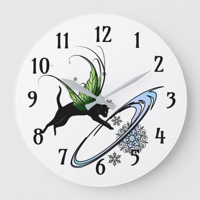 Cosmic Cat Snowflake Large Clock (Front)