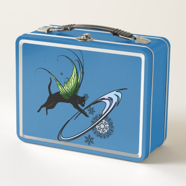 Cosmic Cat Snowflake Metal Lunch Box (Front)