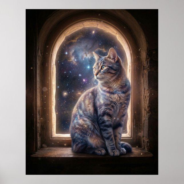 Cosmic Cat Star Window Poster (Front)