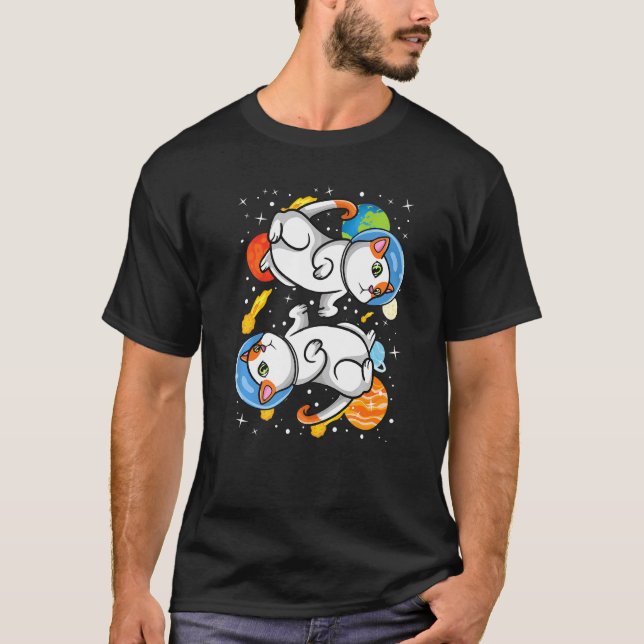Cosmic Cats in Outer Space Astronaut For Cat T-Shirt (Front)