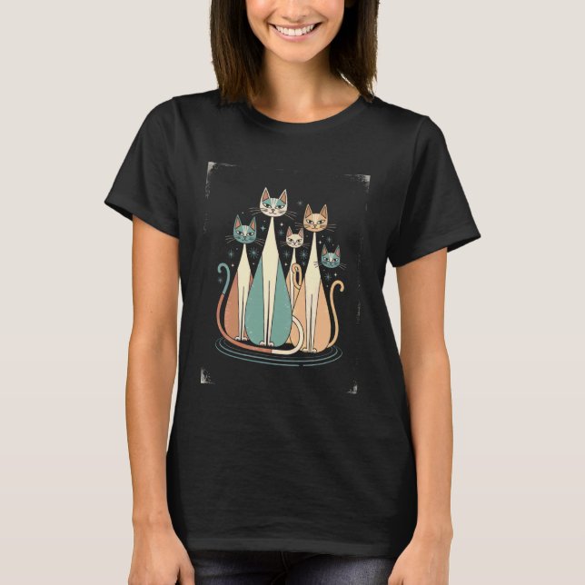 Cosmic Cats Under Night Sky T-Shirt (Front)