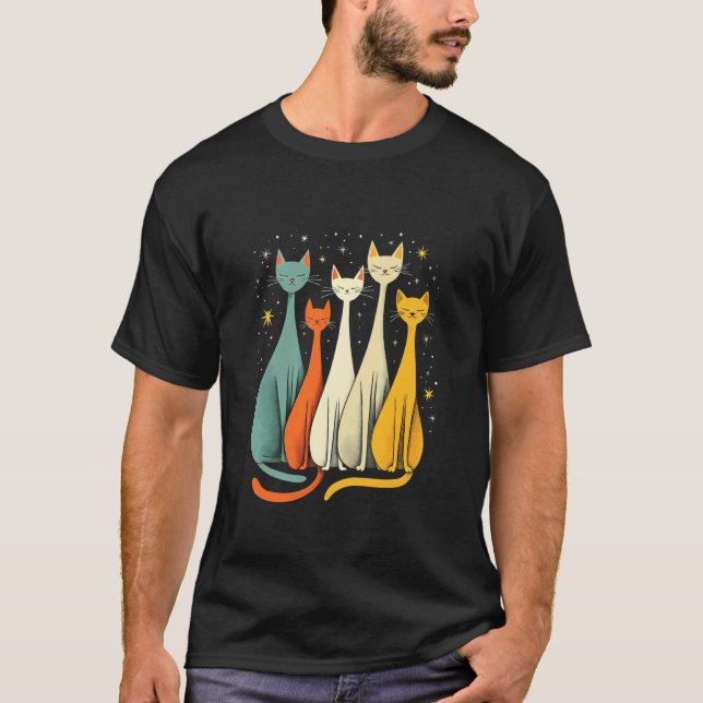 Cosmic Cats Under Night Sky T-Shirt (Front)