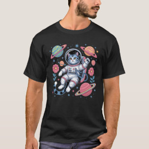 Cosmic Catstronaut in Neon Space Vaporwave T-Shirt