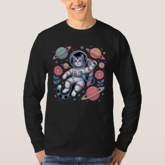 Cosmic Catstronaut in Neon Space Vaporwave T-Shirt