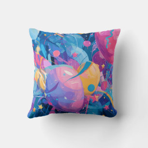 Cosmic Celebration: Abstract Floating Orbs and Sta Cushion
