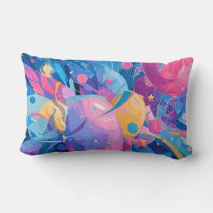 Cosmic Celebration: Abstract Floating Orbs and Sta Lumbar Cushion