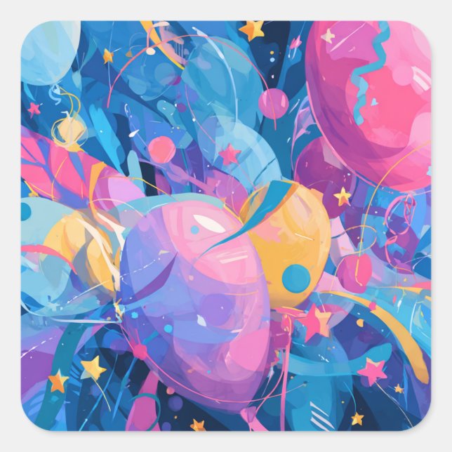 Cosmic Celebration: Abstract Floating Orbs and Sta Square Sticker (Front)