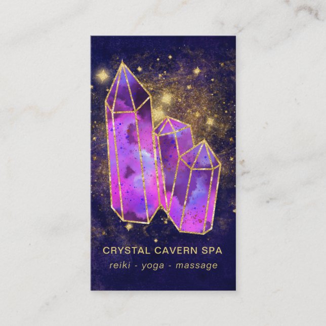 *~* Cosmic Celestial Crystals Gold Glitter Business Card (Front)